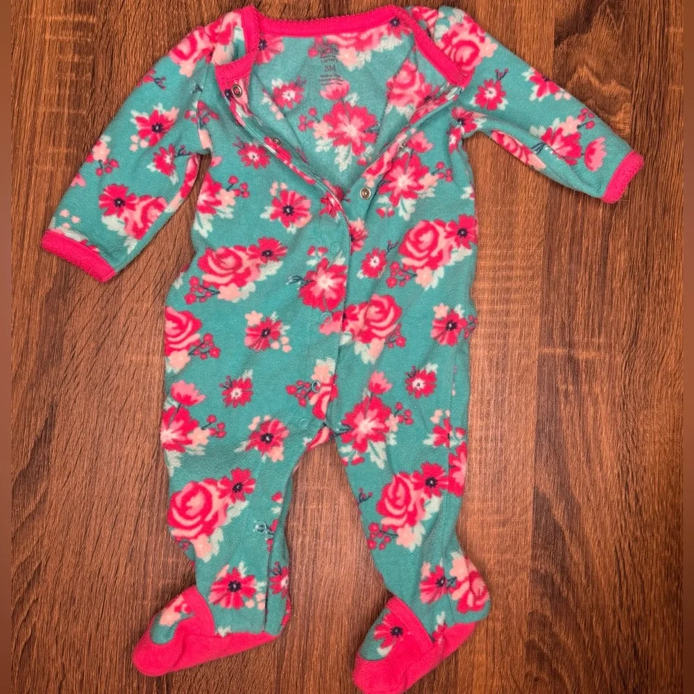 Carter’s floral fleece footie pajamas footless pjs baby girls 0-3 months Bundle
